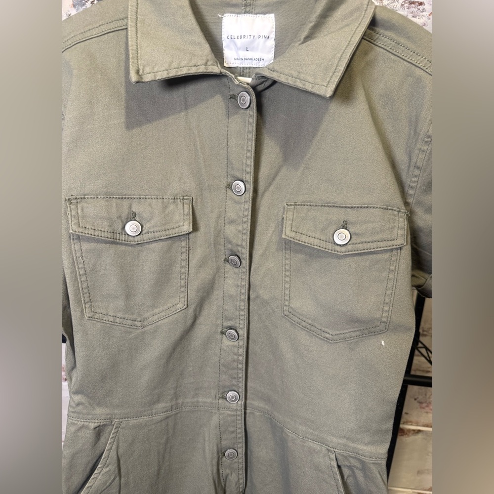 Celebrity Pink Olive Button-Up Jumpsuit - Picture 3 of 9